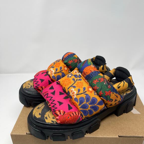 FARM Rio Mixed Print Floral Puffy Platform Slingback Sandals (8) - Picture 1 of 9